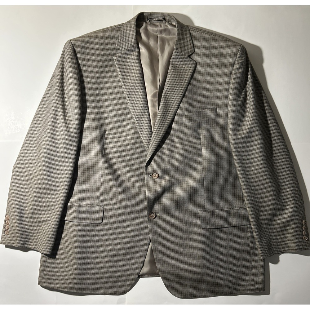 Lauren Ralph Lauren 100% Linen Houndstooth Plaid Brown Tan Classic Blazer 44R